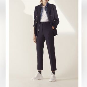 Sandro Straight-cut Tailored Pants In Navy Blue Size 36